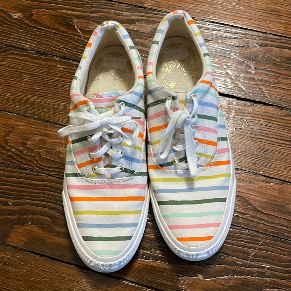 Excellent Condition Keds Rifle Paper Co. Canvas Shoes, Size 8.5, Rainbow Stripes
